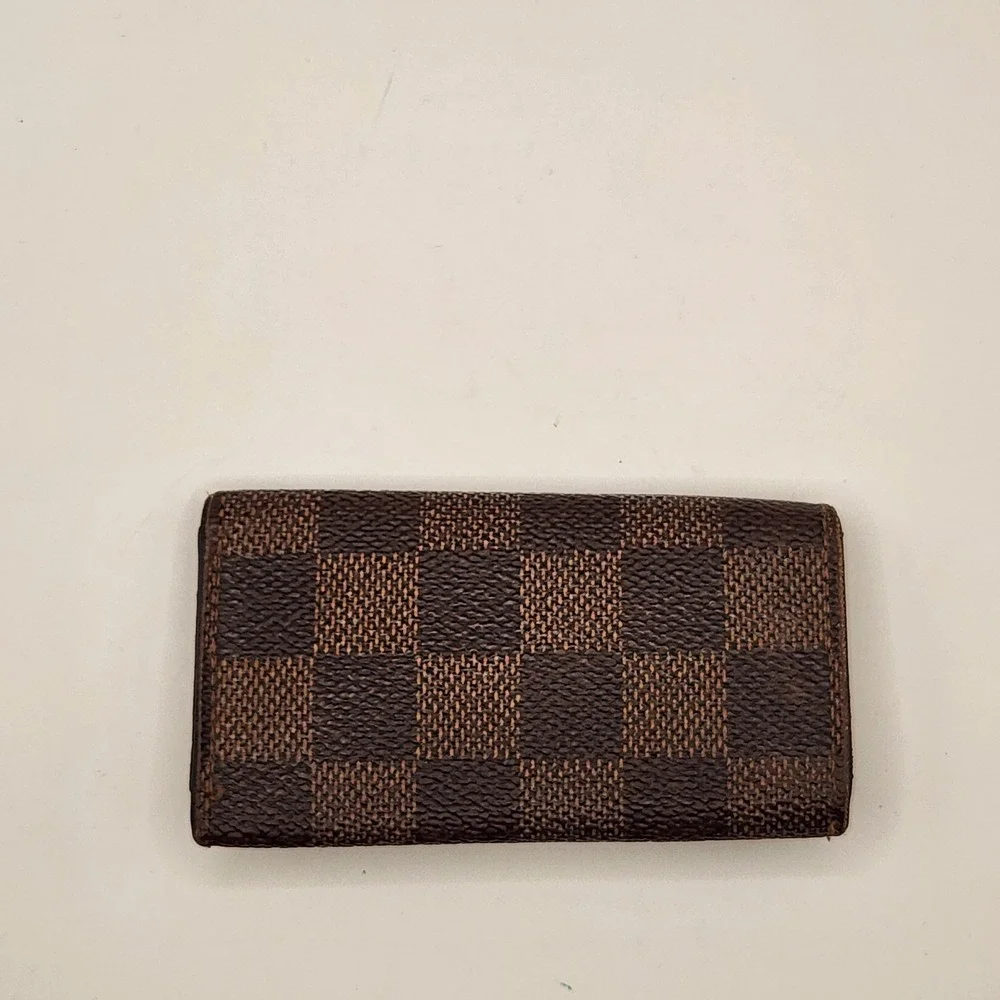 Louis Vuitton Damier Ebene 4 Key Holder Case Brown Canvas Wallet Made in France